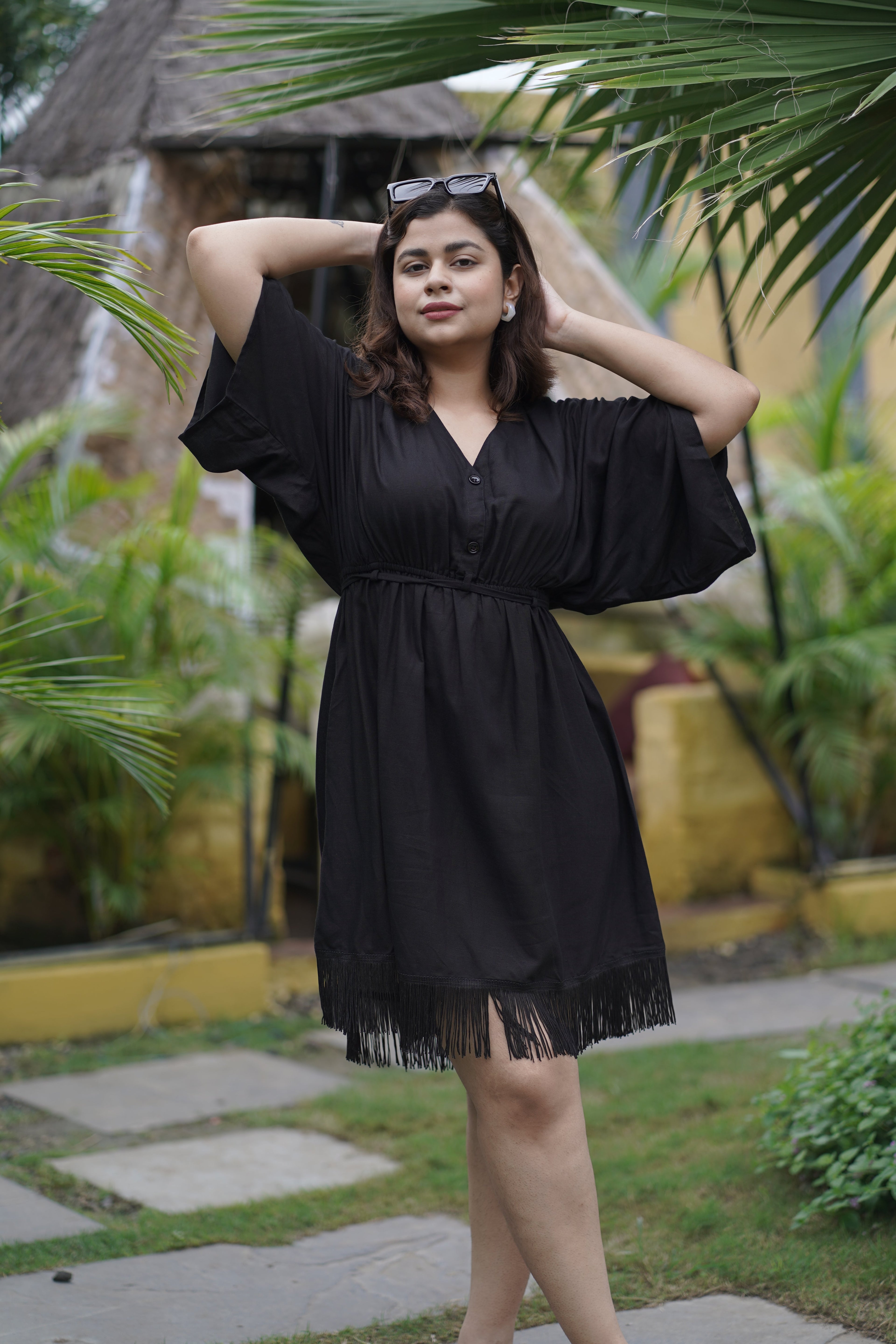Noir Breeze Kaftan Mini Dress