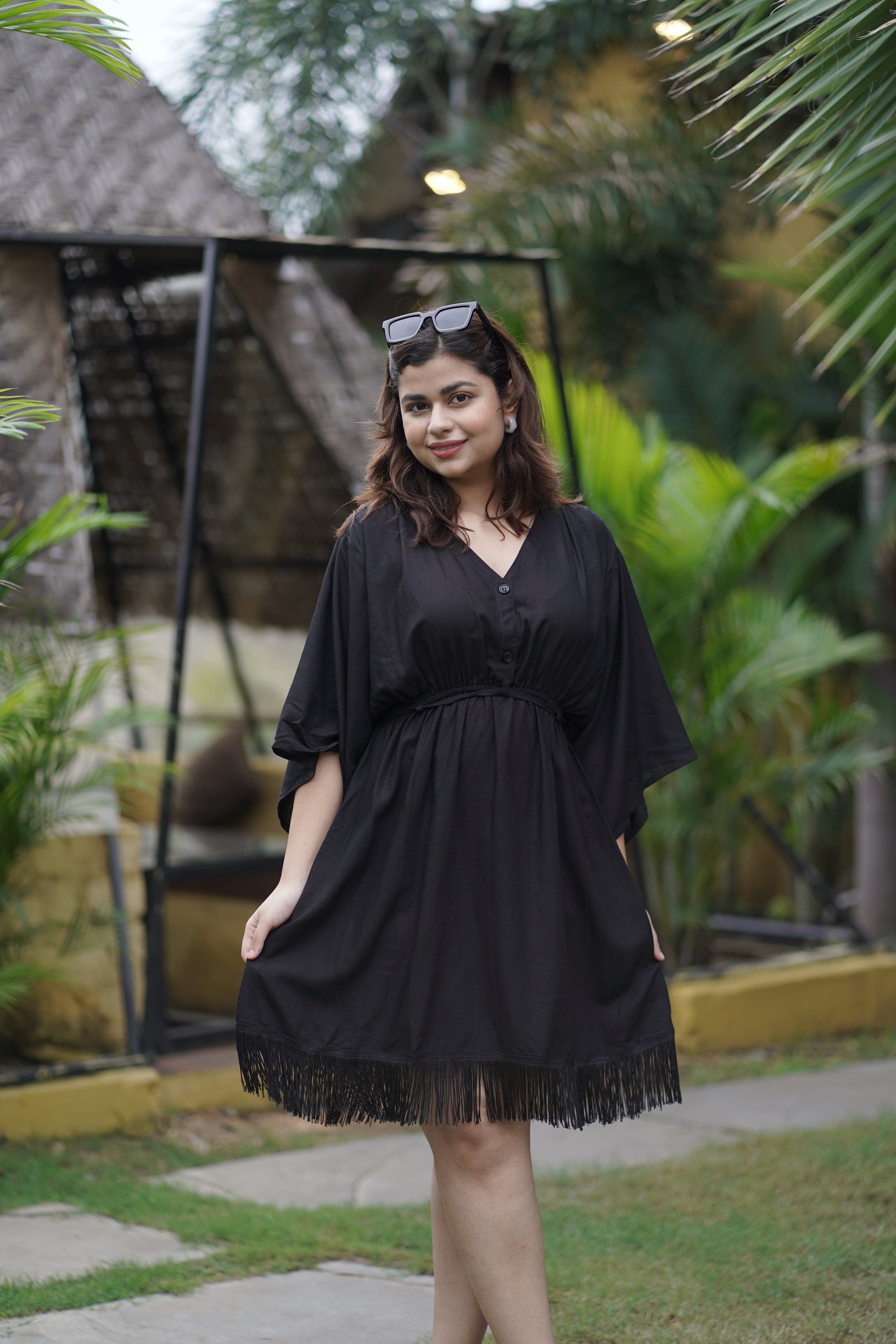 Noir Breeze Kaftan Mini Dress