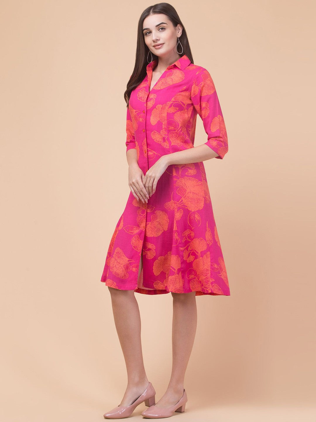 Blush Bloom Floral Shirt Midi Dress