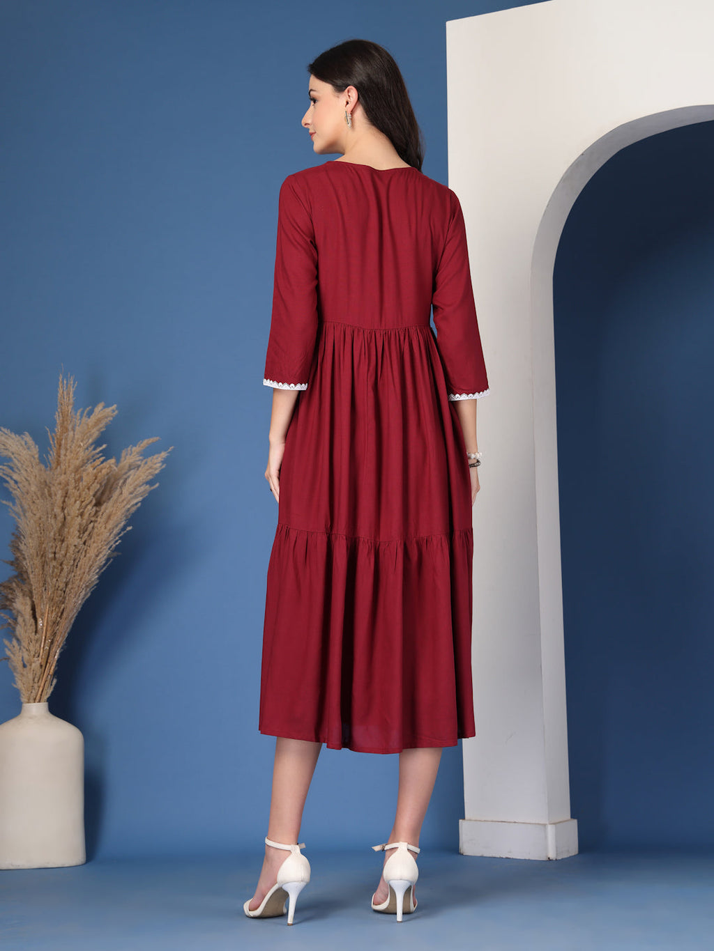Scarlet Charm Wine Midi Dress