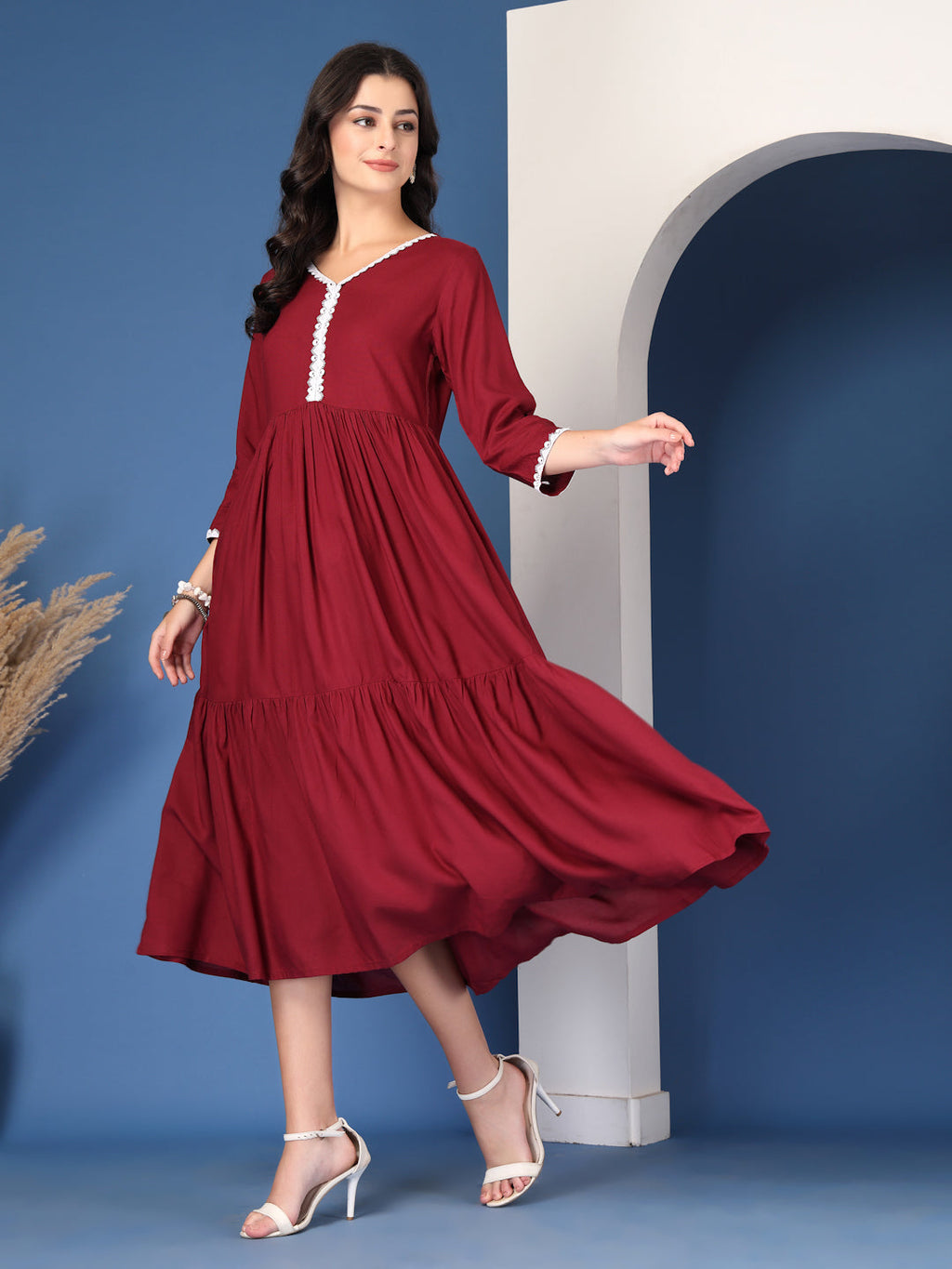 Scarlet Charm Wine Midi Dress