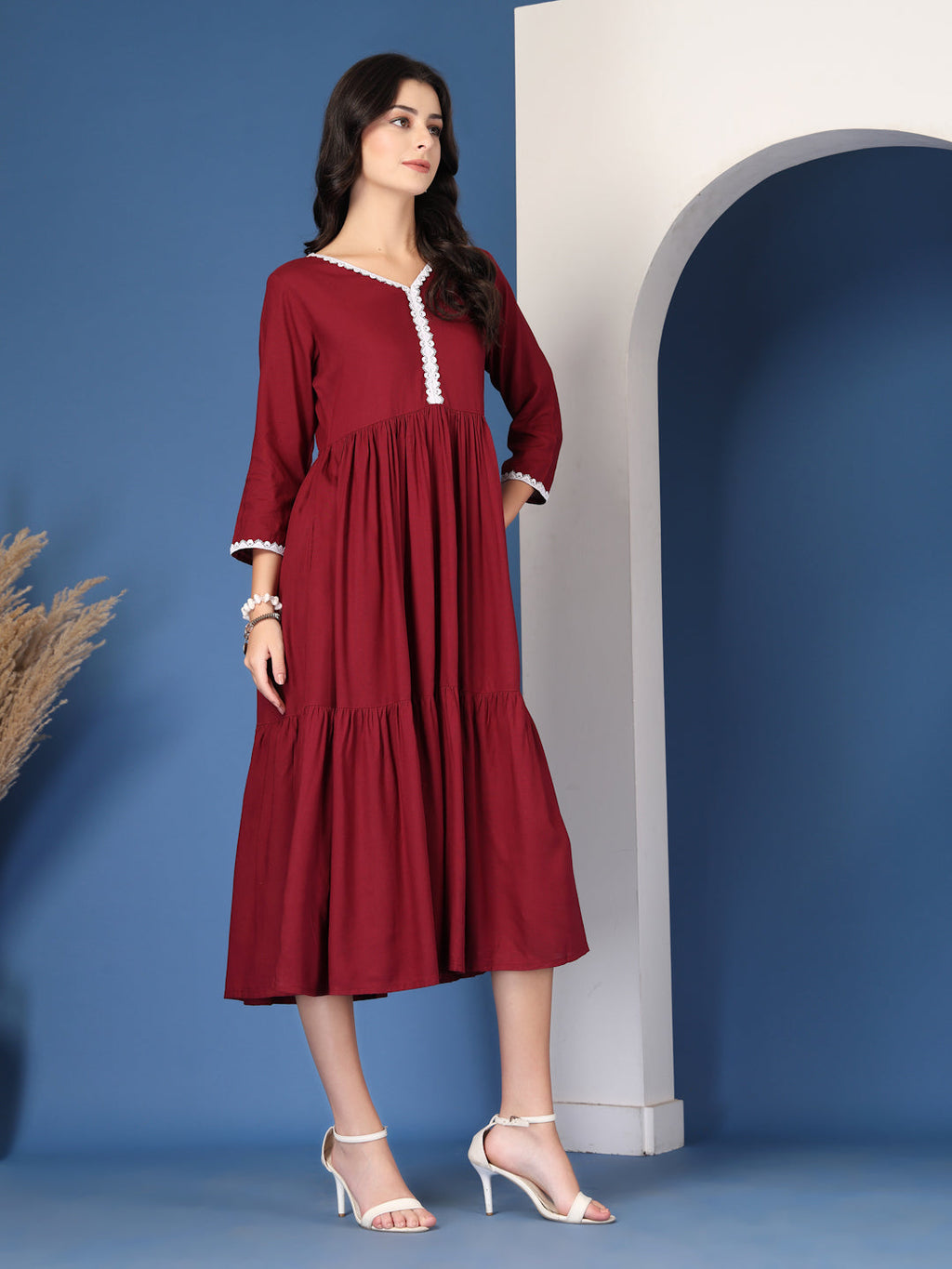 Scarlet Charm Wine Midi Dress