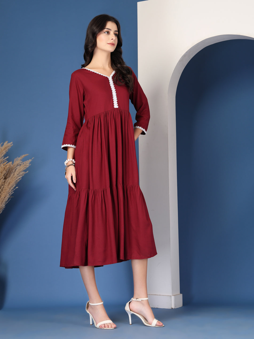 Scarlet Charm Wine Midi Dress