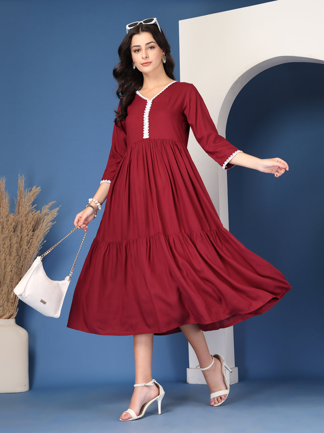 Scarlet Charm Wine Midi Dress