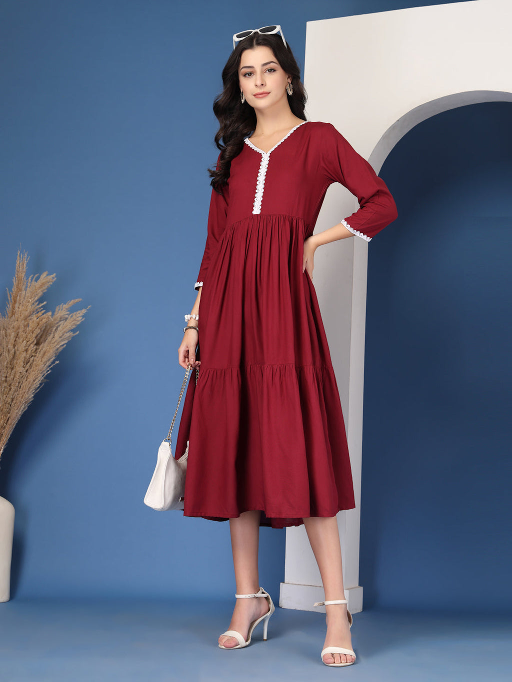 Scarlet Charm Wine Midi Dress
