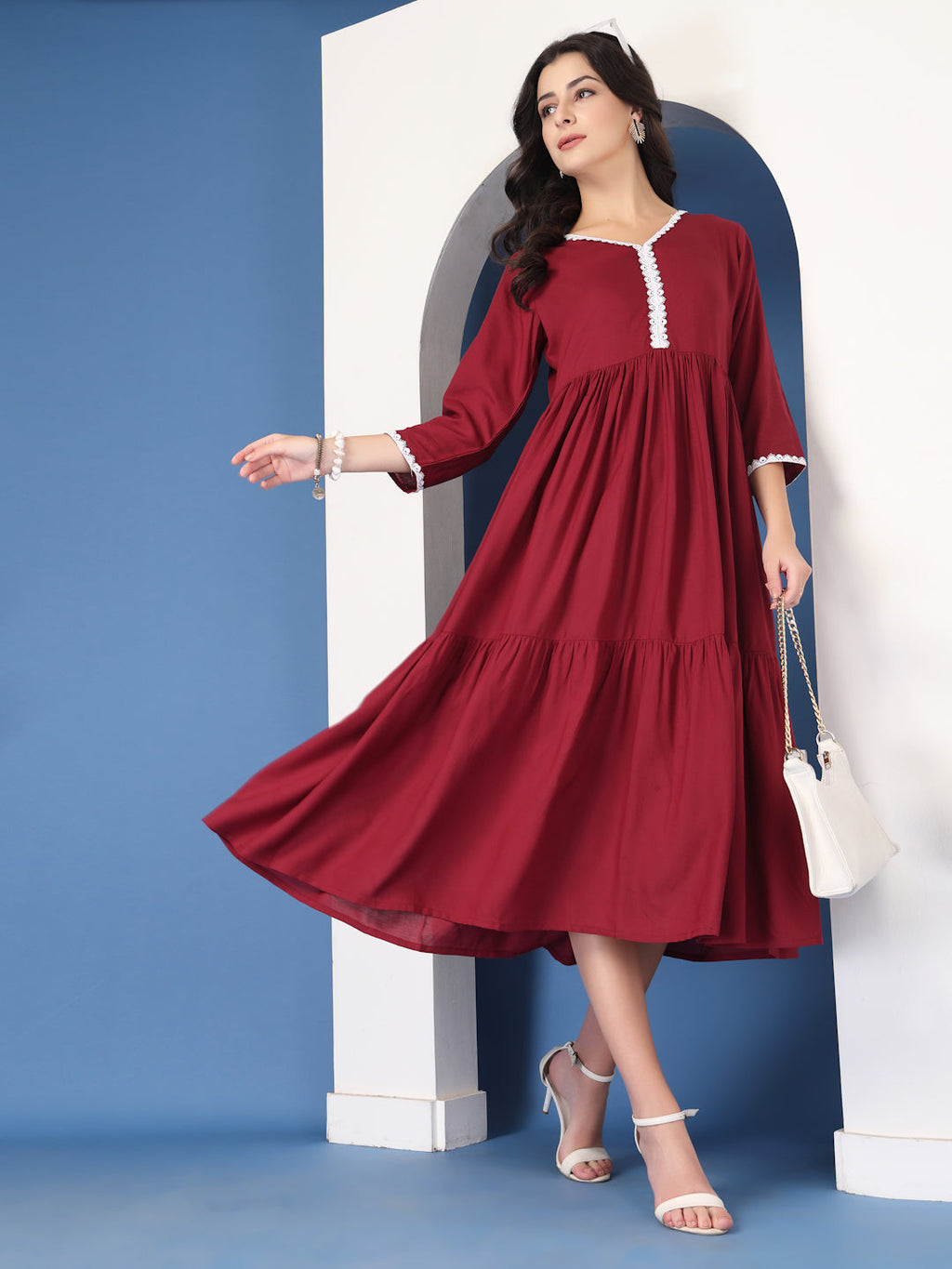 Scarlet Charm Wine Midi Dress