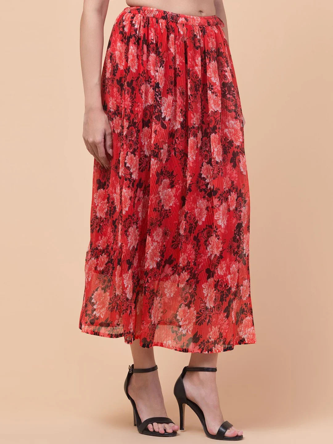Black Abstract Print Maxi Skirt