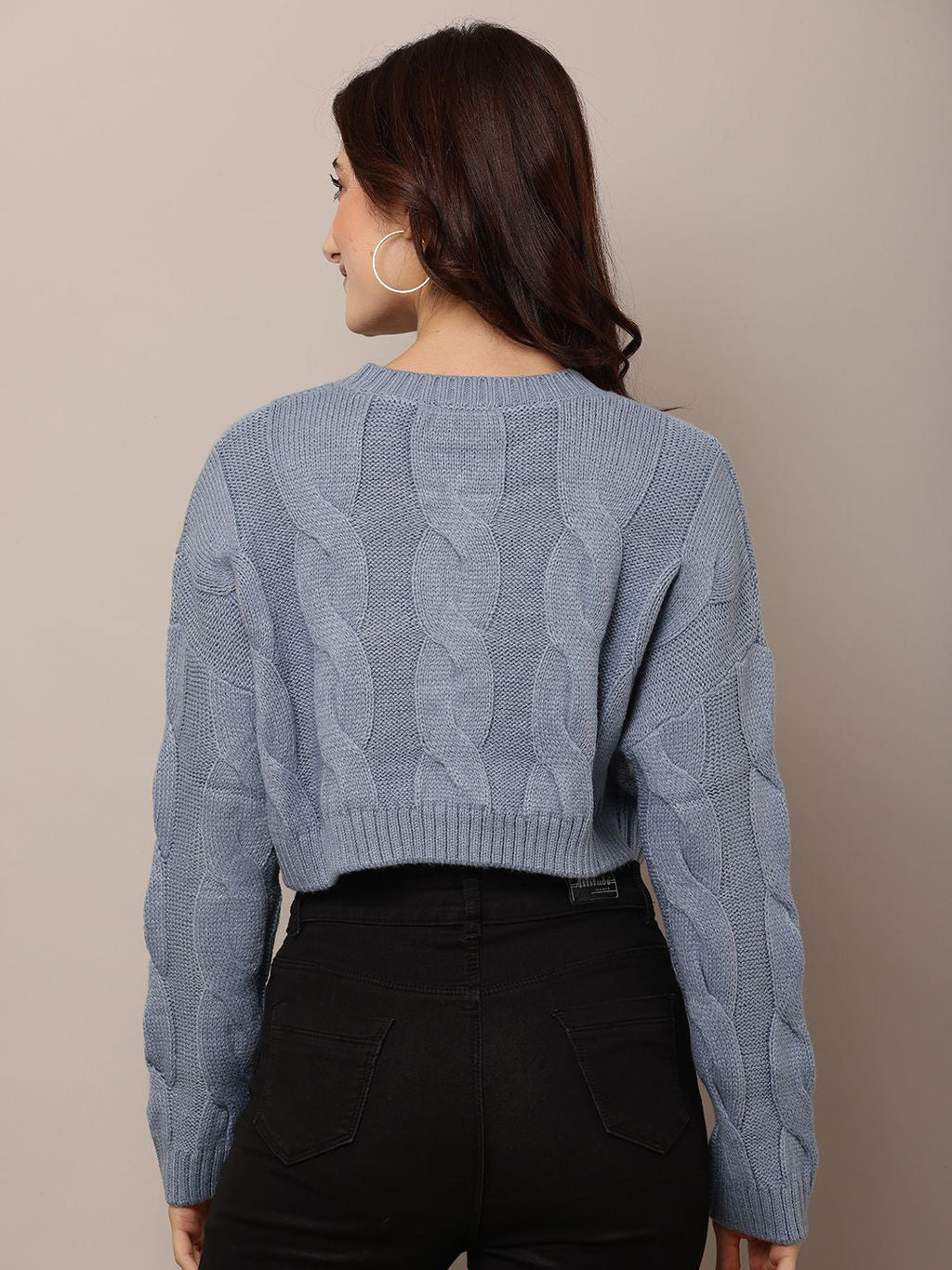 Blue Cozy Round Neck Ribbed Pullover
