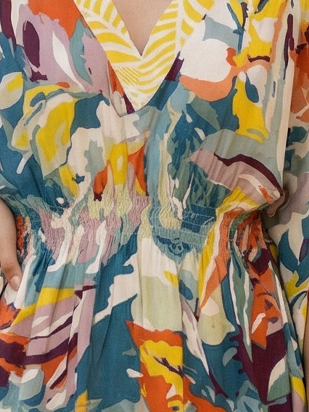 Yellow Abstract Print Kaftan Maxi Dress