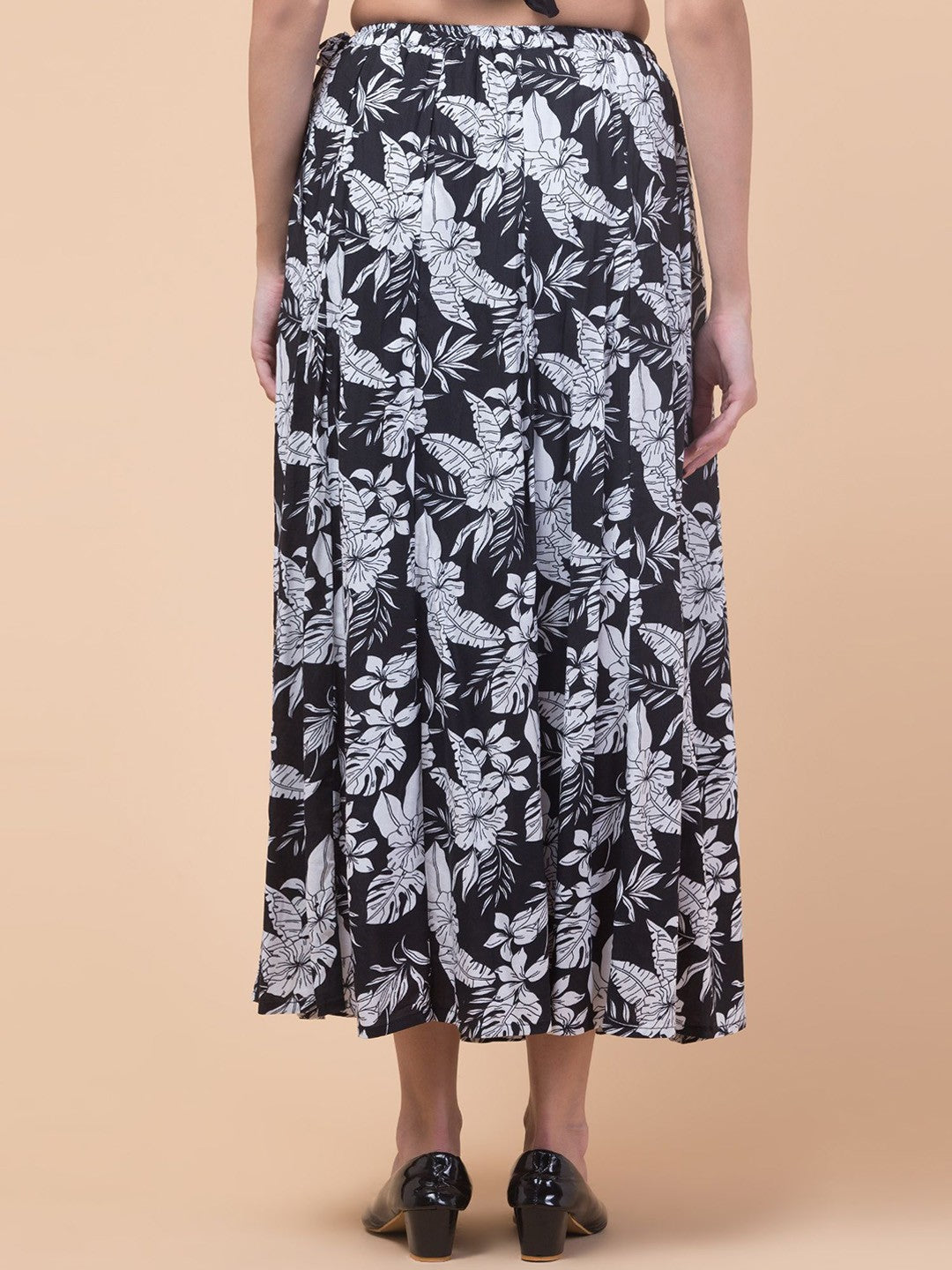 Black Floral Print Maxi Skirt
