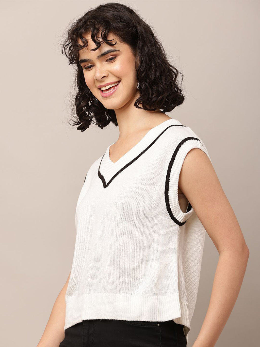 White Charm Sleeveless Cotton Sweater