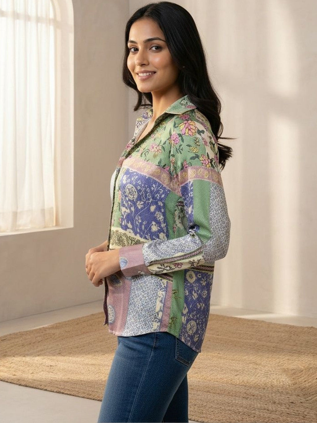 Effortless Elegance Patchwork Print Shirt