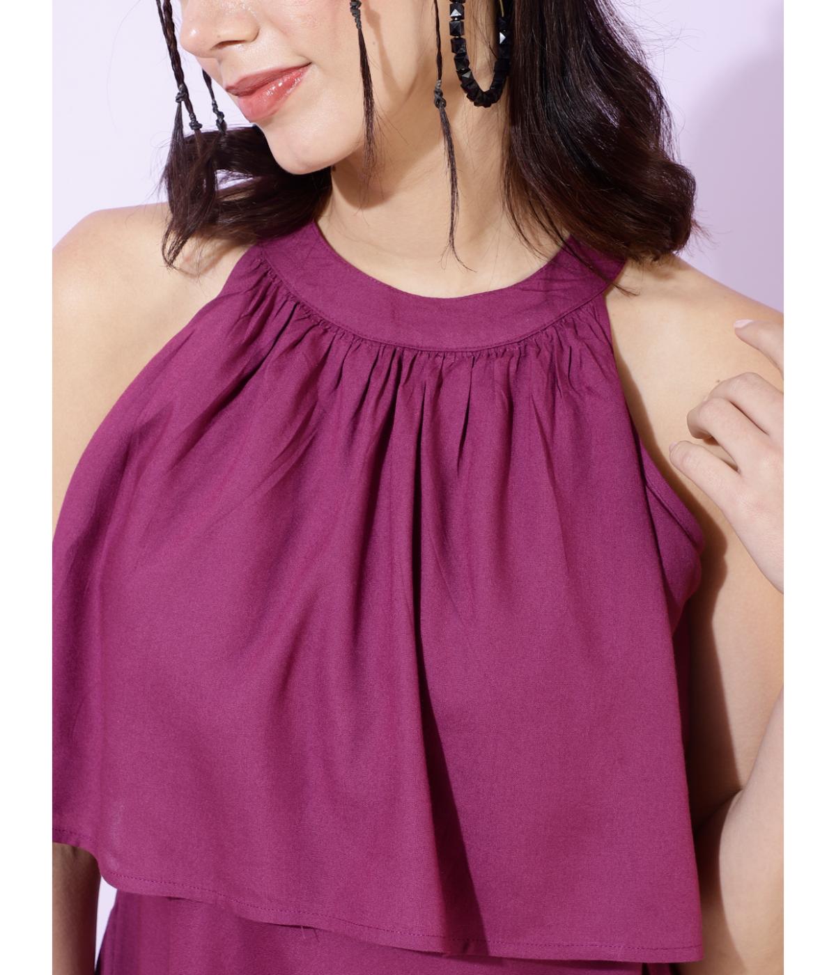 Purple Solid Skater Mini Dress