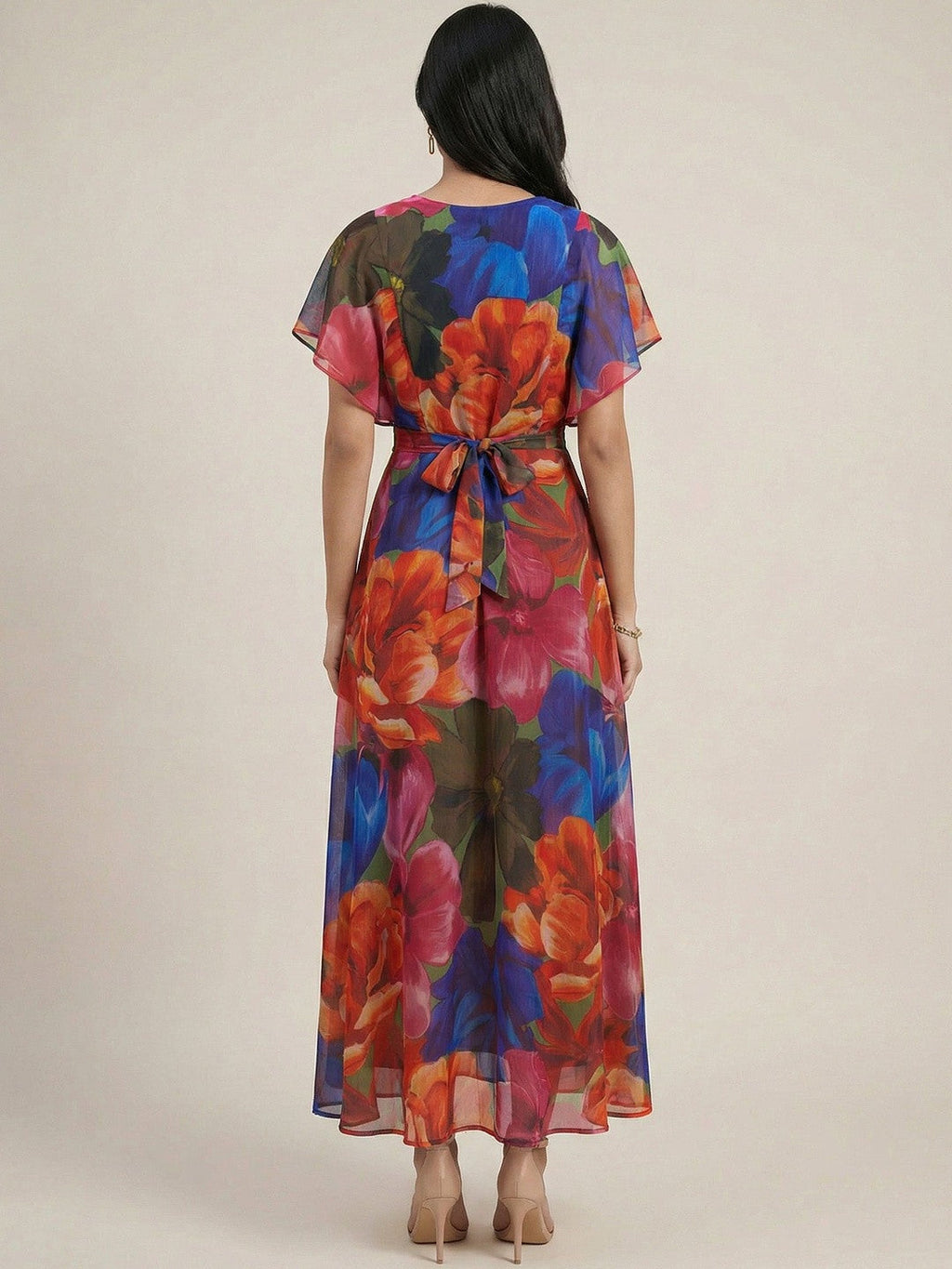 Chic Red Floral Georgette Maxi Dress