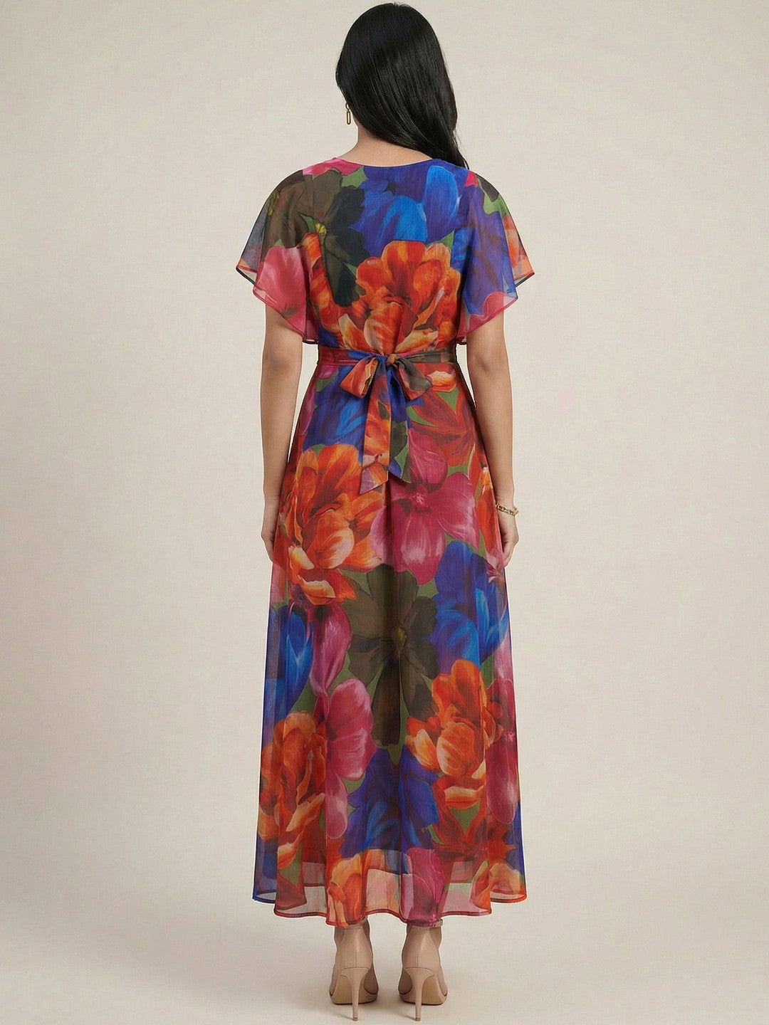Chic Red Floral Georgette Maxi Dress