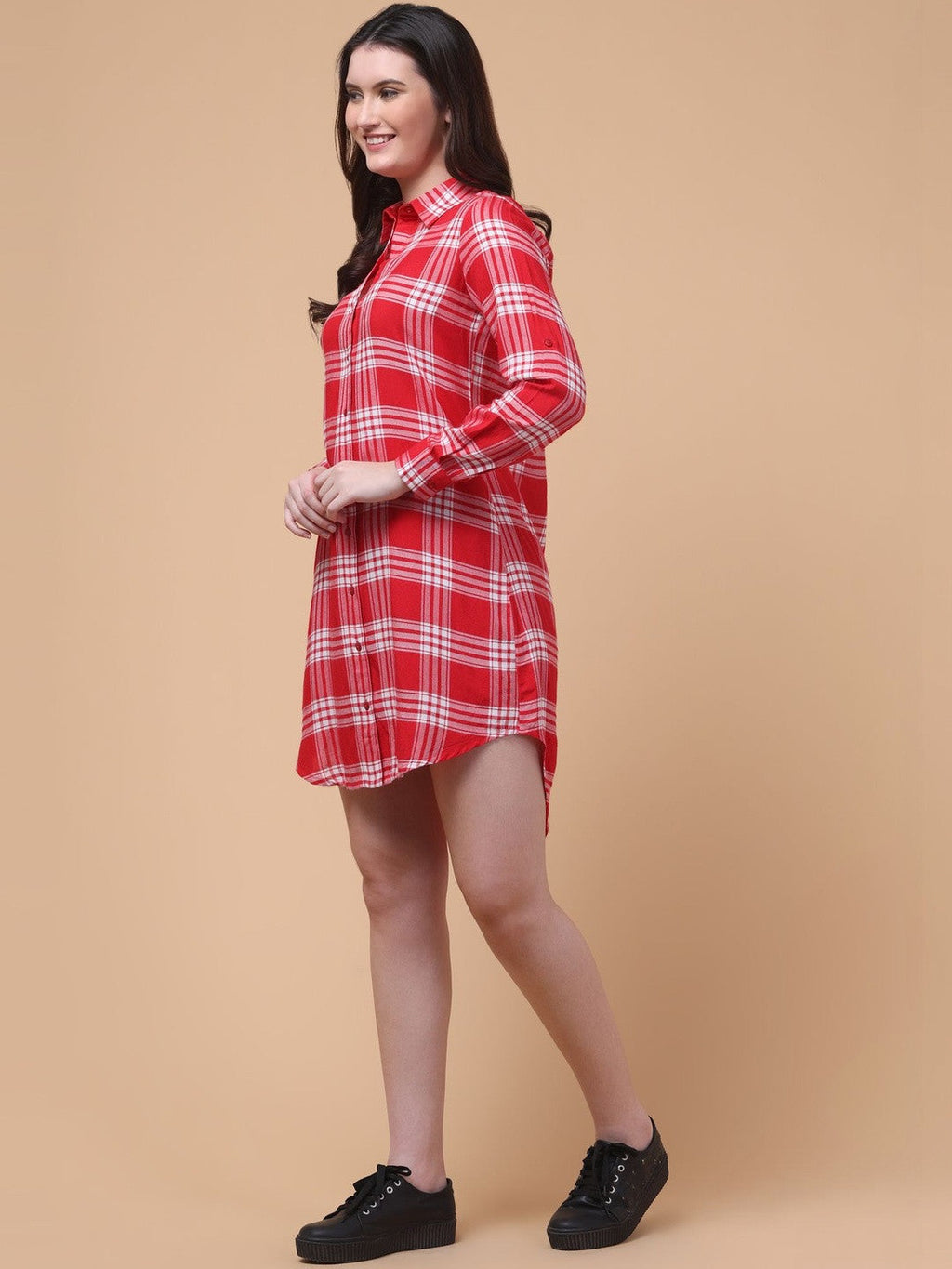 Red Check Charm Shirt Dress
