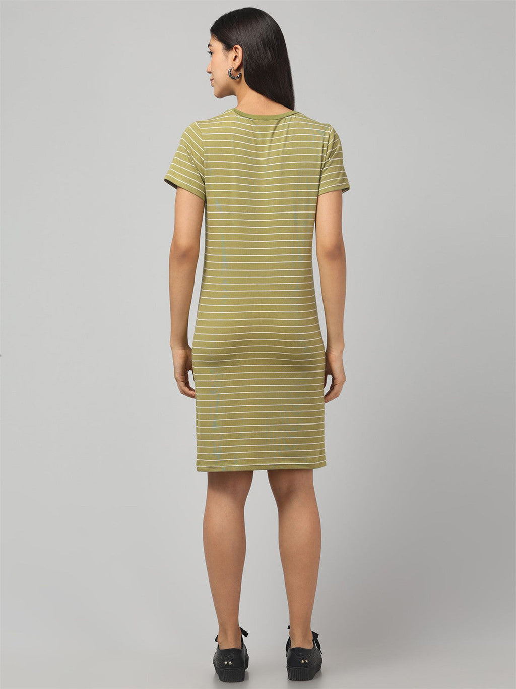 Trendy Olive Green Striped T-Shirt Dress