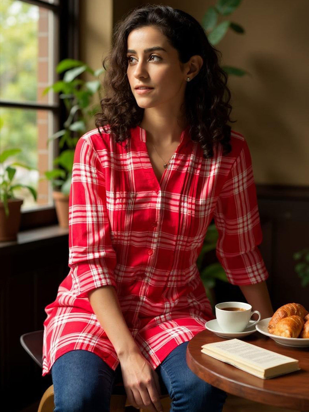 Crimson Charm Cotton Tunic