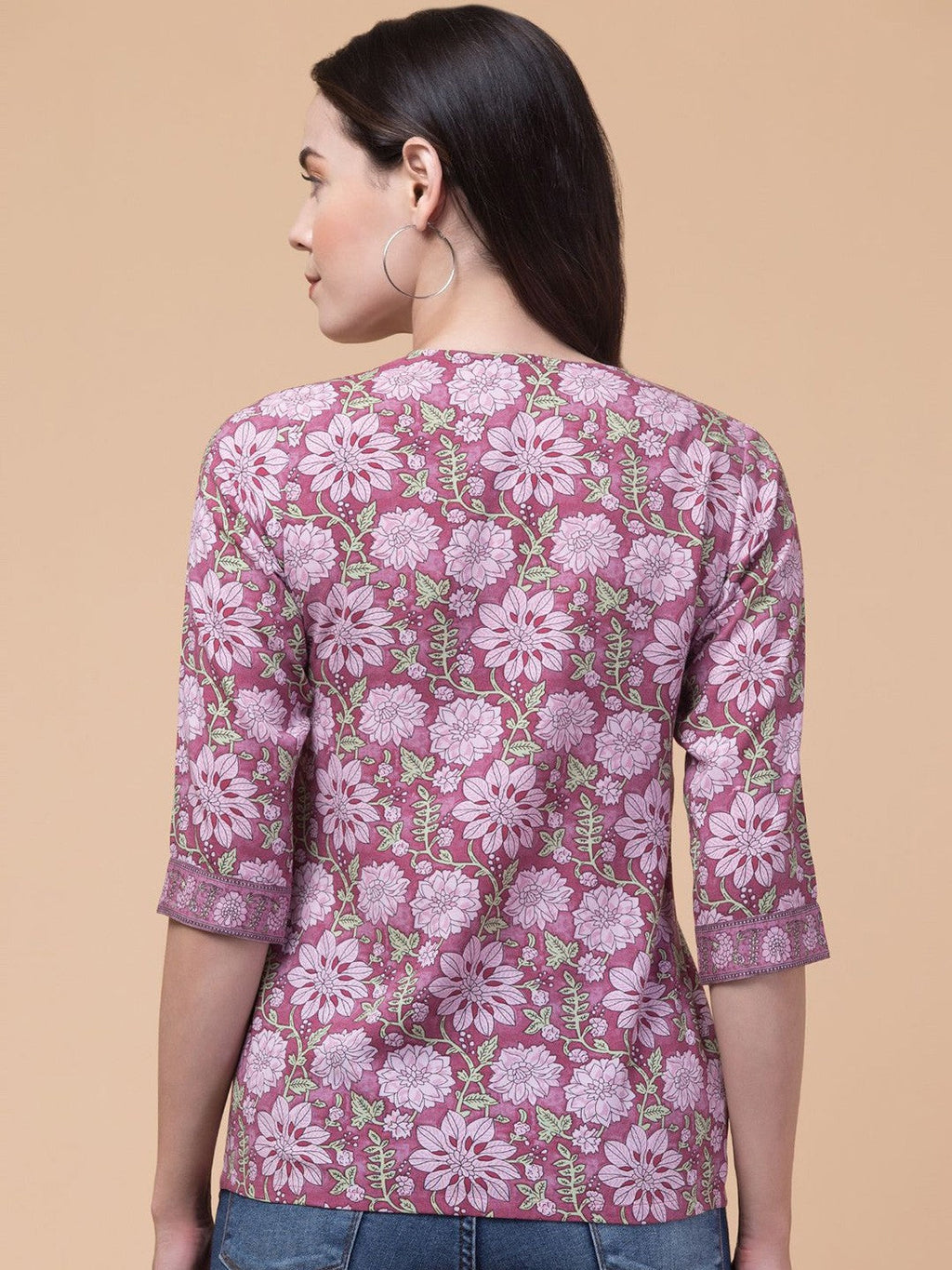 Lavender Floral V-neck Top