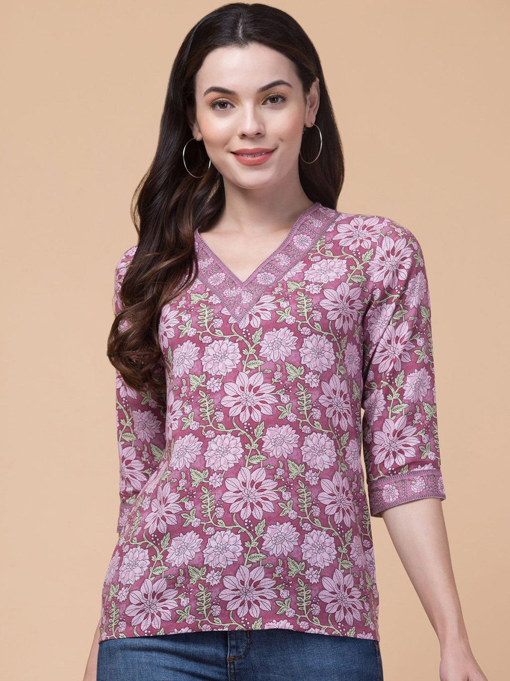 Lavender Floral V-neck Top