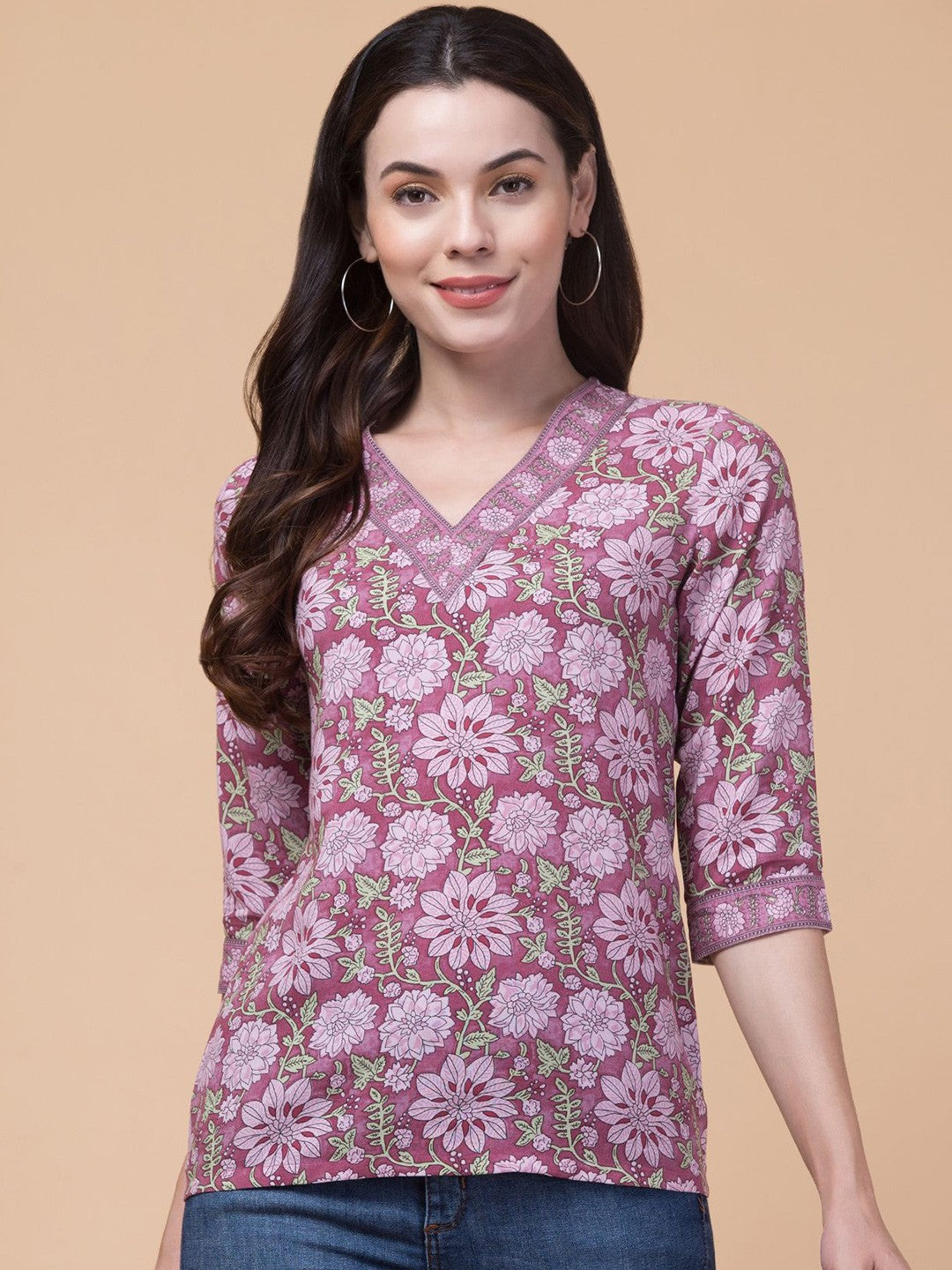 Lavender Floral V-neck Top