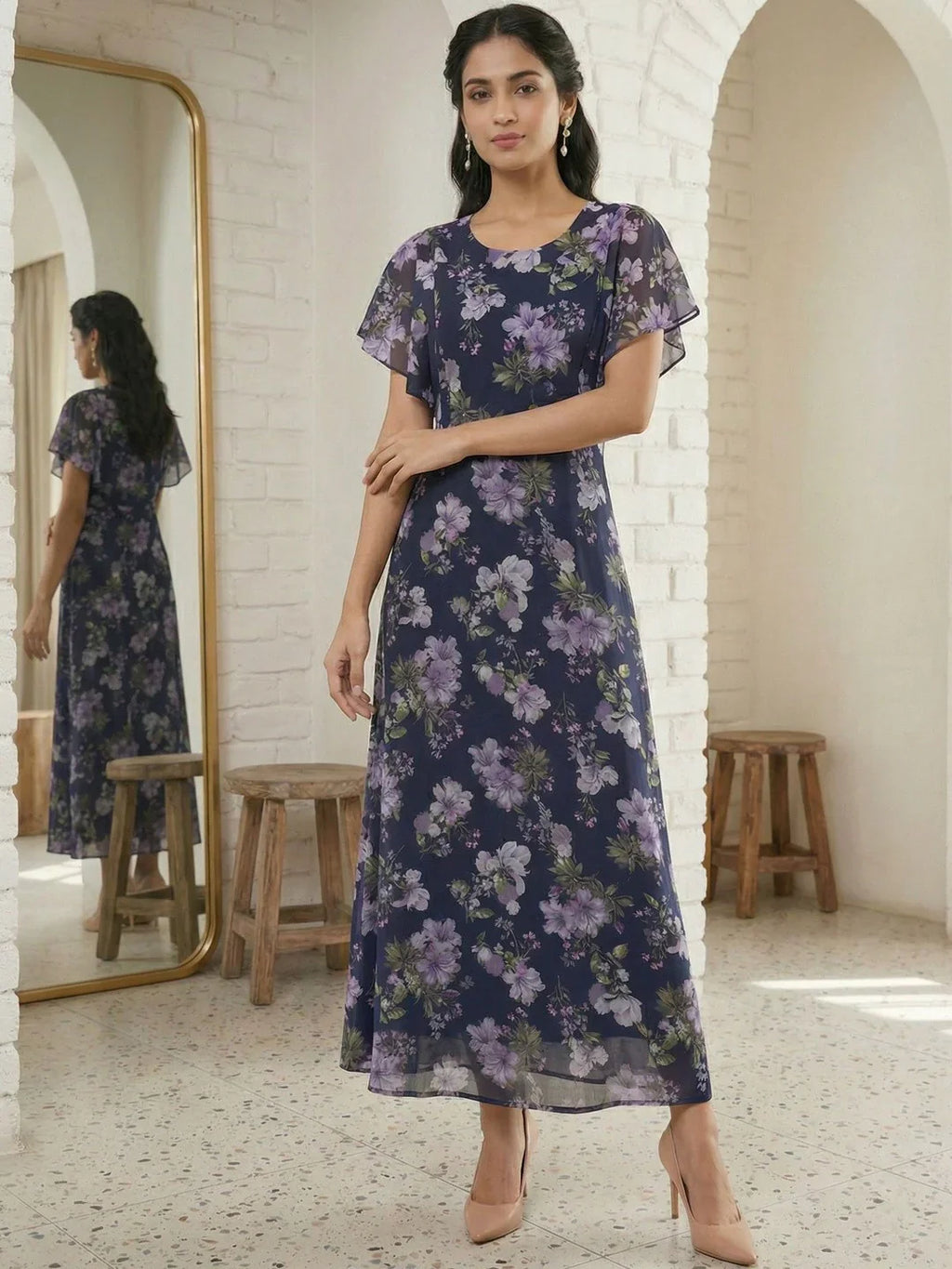 Chic Floral A-Line Maxi Dress