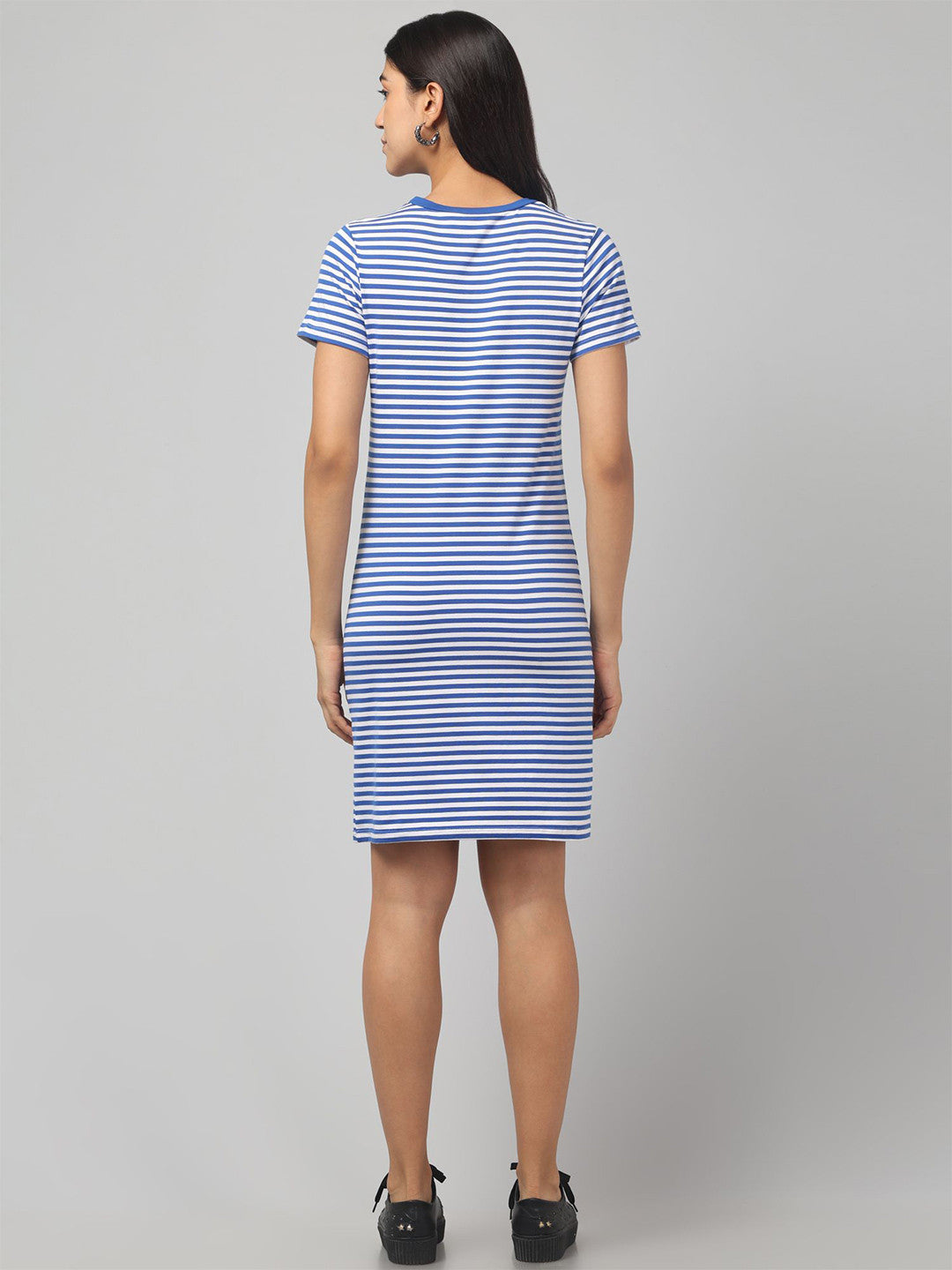 Classic Blue Striped Cotton Stretch T-Shirt Dress