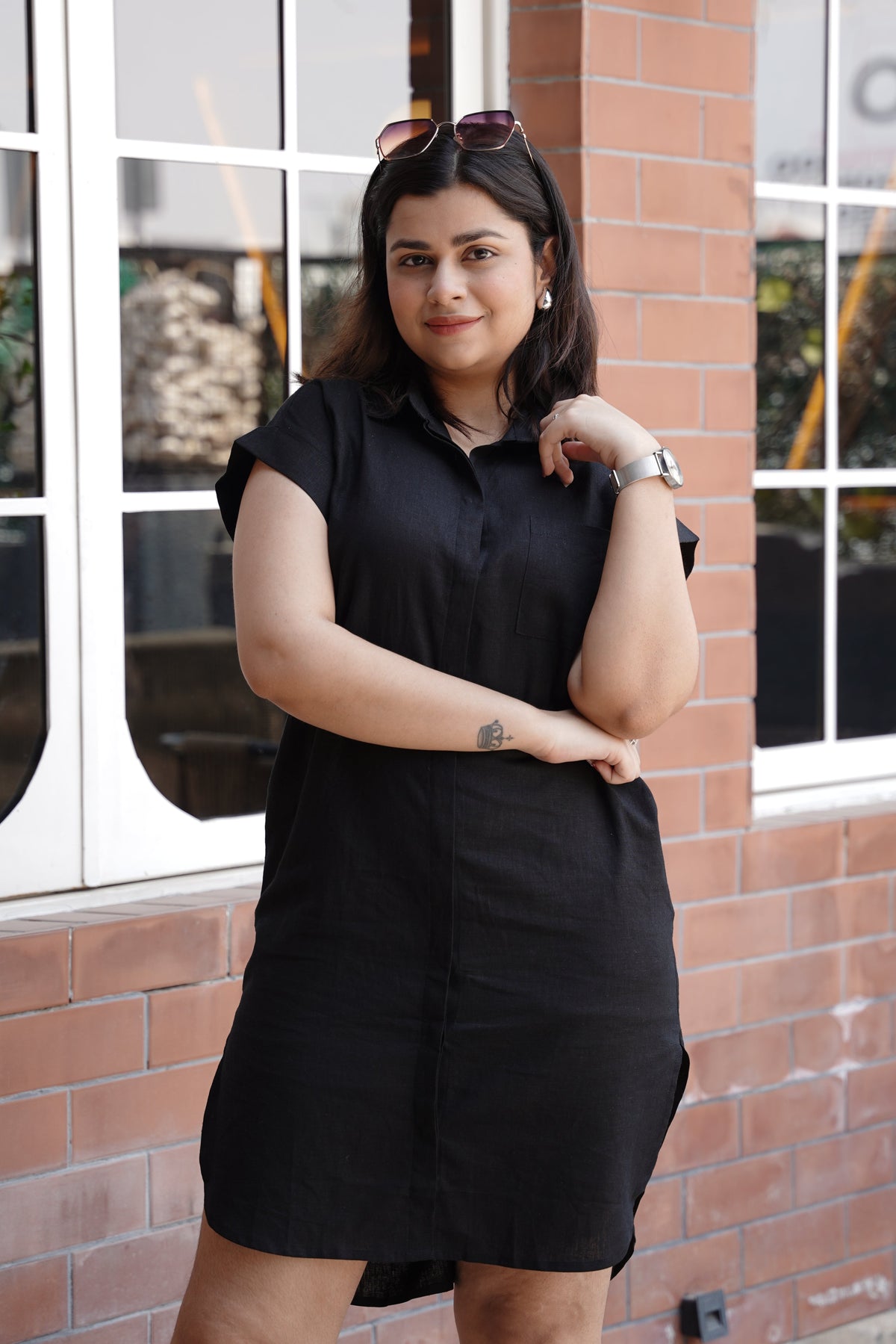 Black Breeze Linen Blend Shirt Dress by Bhoomi