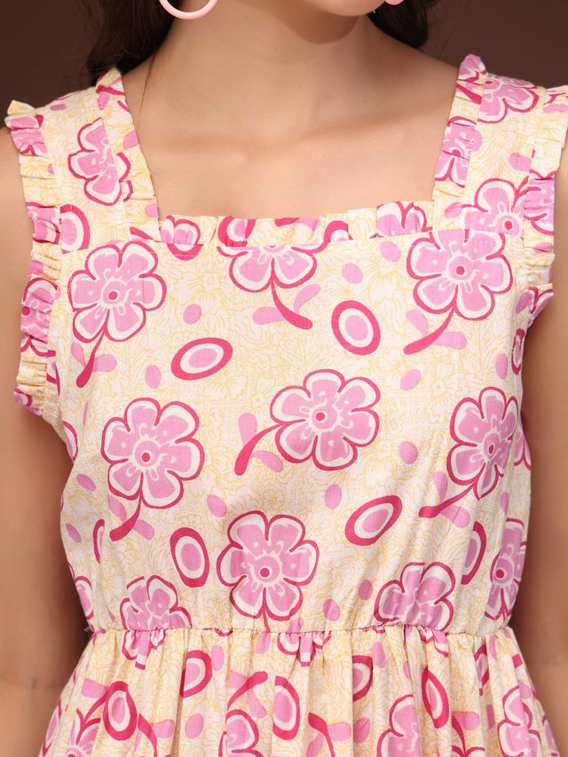 Minimal Pink Floral Cotton Midi Dress