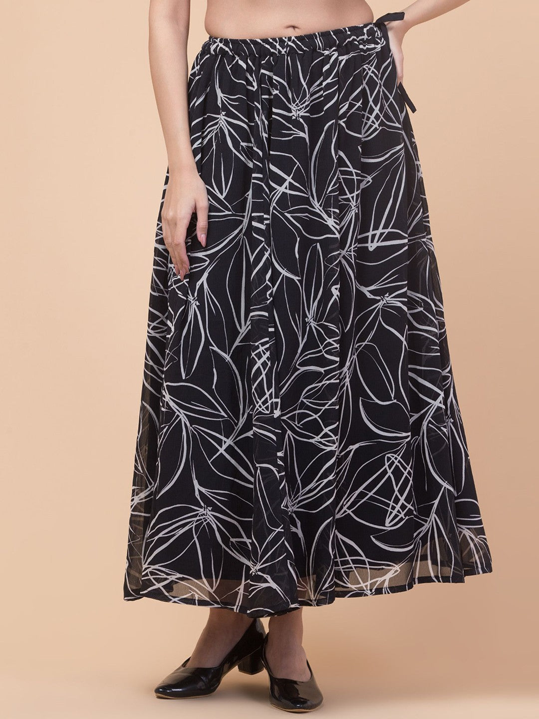 Black Abstract Print Maxi Skirt