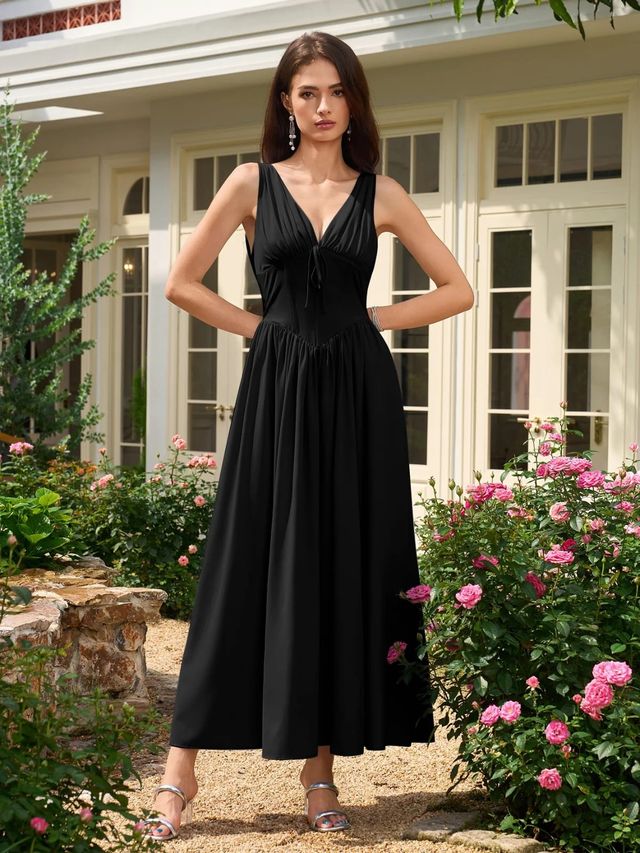 Midnight Charm Fit & Flare Maxi Dress