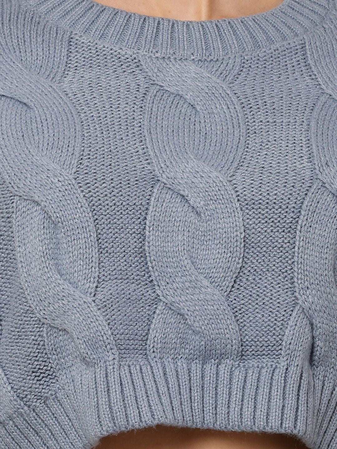Blue Cozy Round Neck Ribbed Pullover