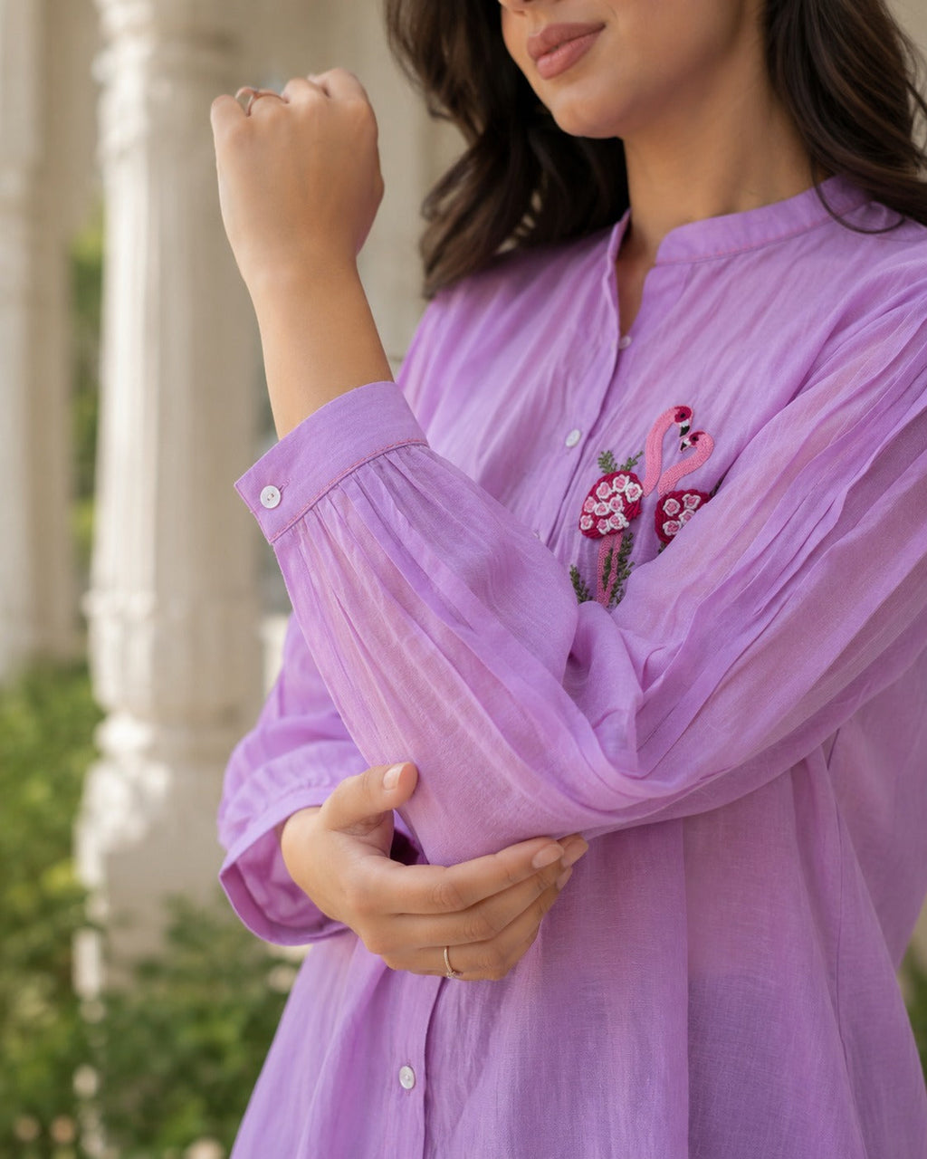 Lavender Flamingo Embroidered Shirt