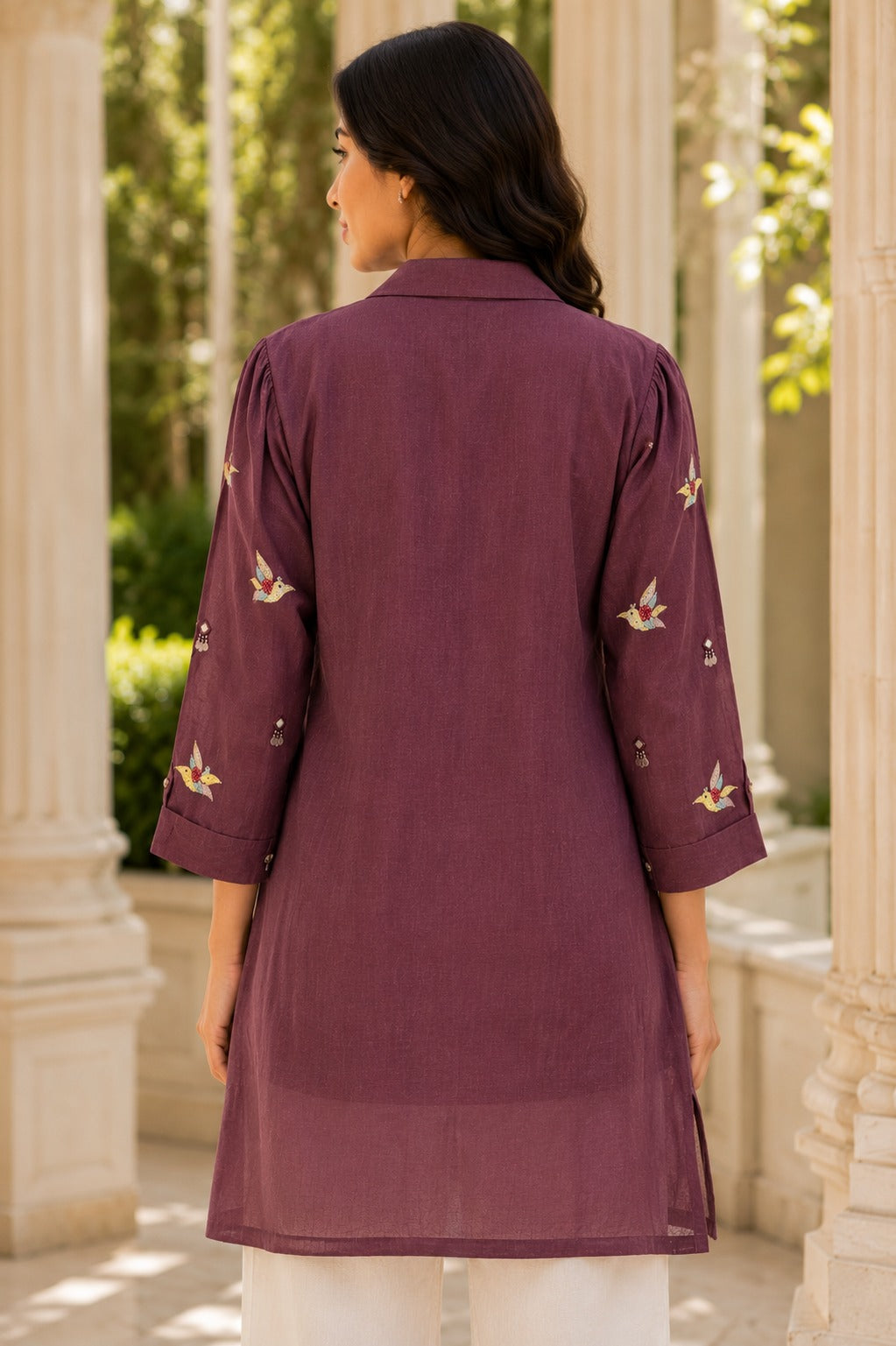 Embroidered Puff Sleeve Cotton Shirt