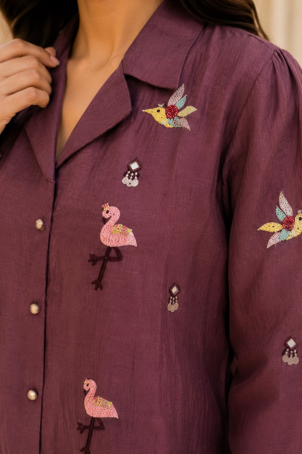 Embroidered Puff Sleeve Cotton Shirt