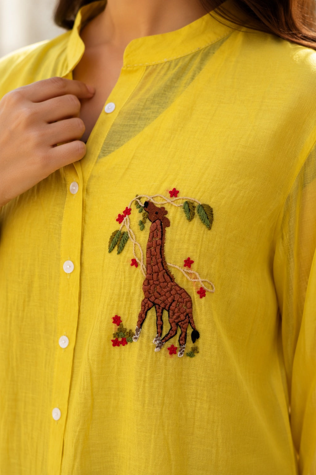 Yellow Shirt with Giraffe Embroidery
