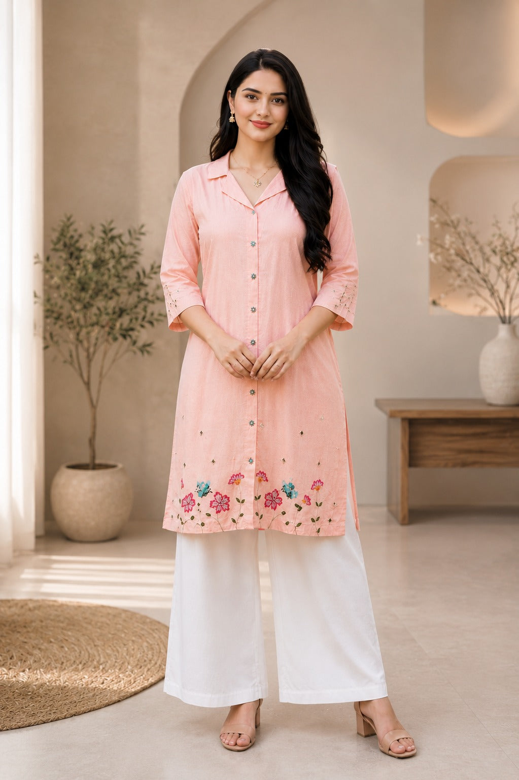 Peach Floral Kurta