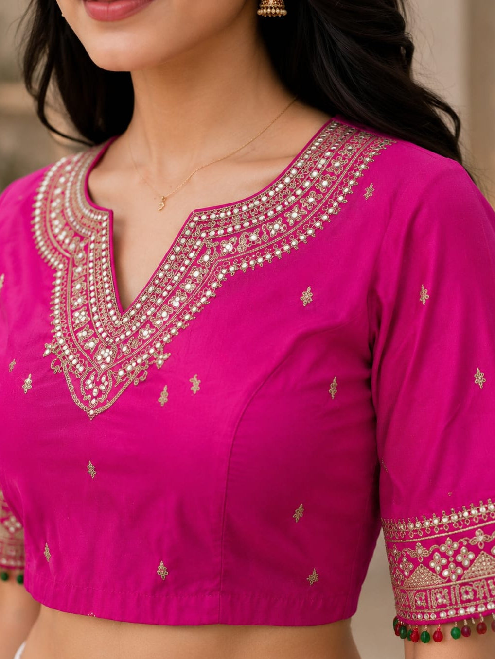 Embroidered Silk Blend Readymade Saree Blouse