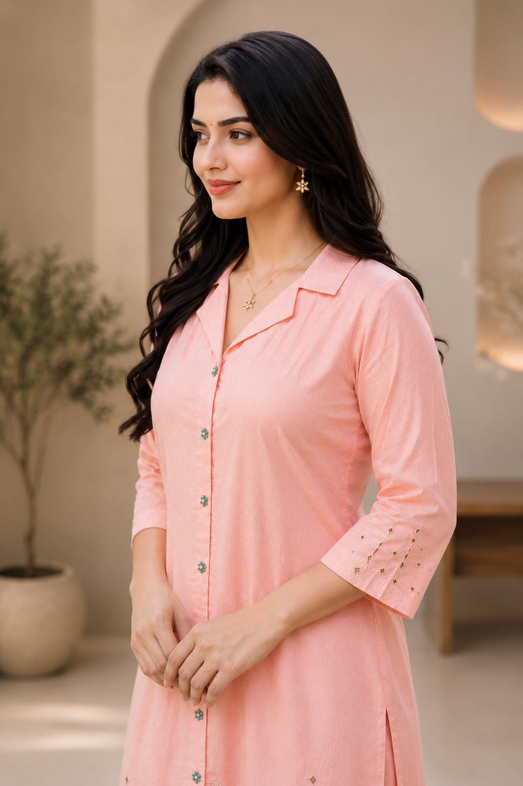 Peach Floral Kurta