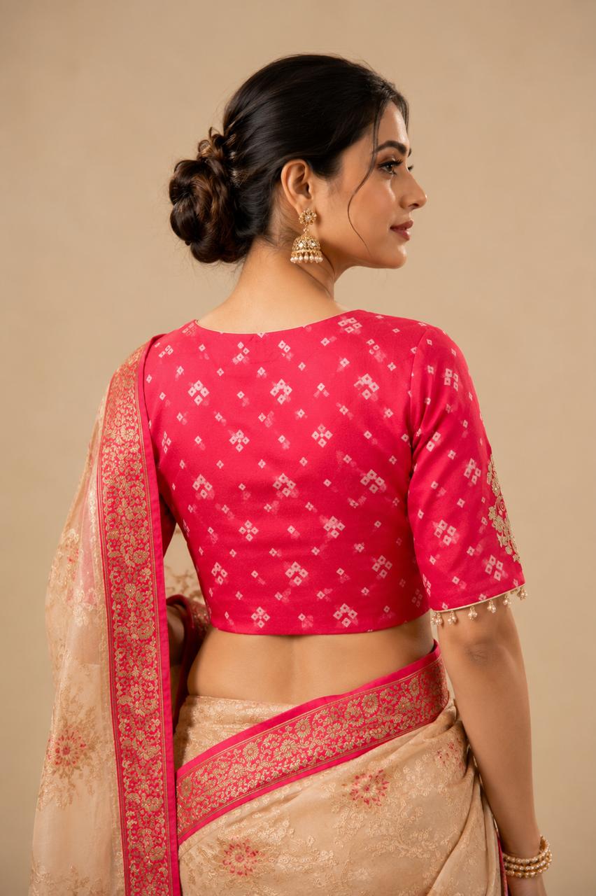 Orange Bandhani Embroidered  Handmade  Designer Blouse