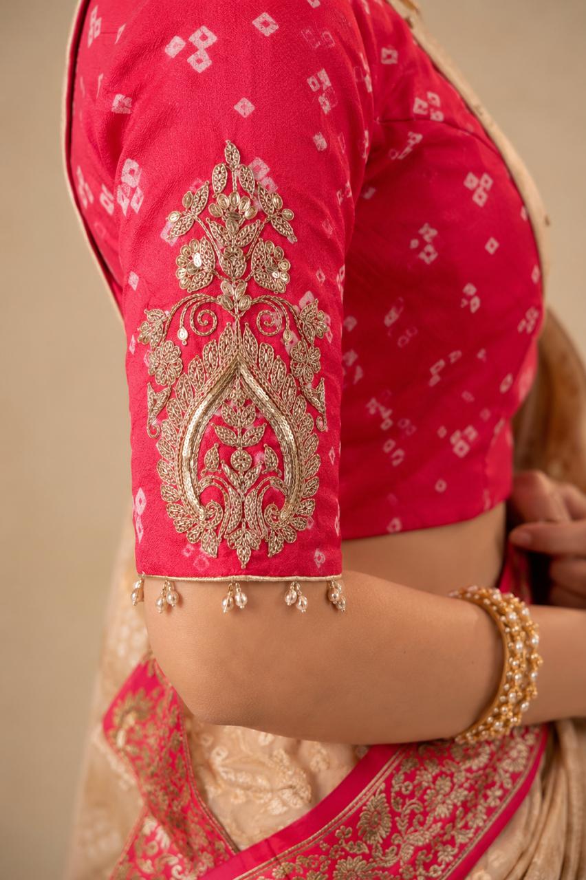 Orange Bandhani Embroidered  Handmade  Designer Blouse