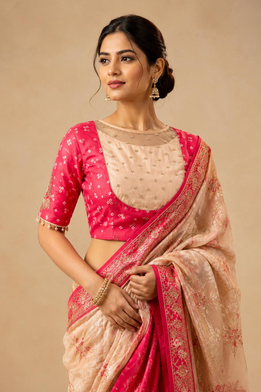 Orange Bandhani Embroidered  Handmade  Designer Blouse