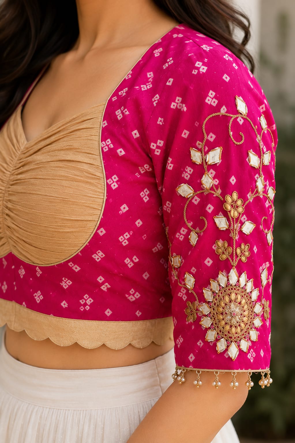 Magenta Sweetheart Neck Embroidered Handmade Designer Blouse