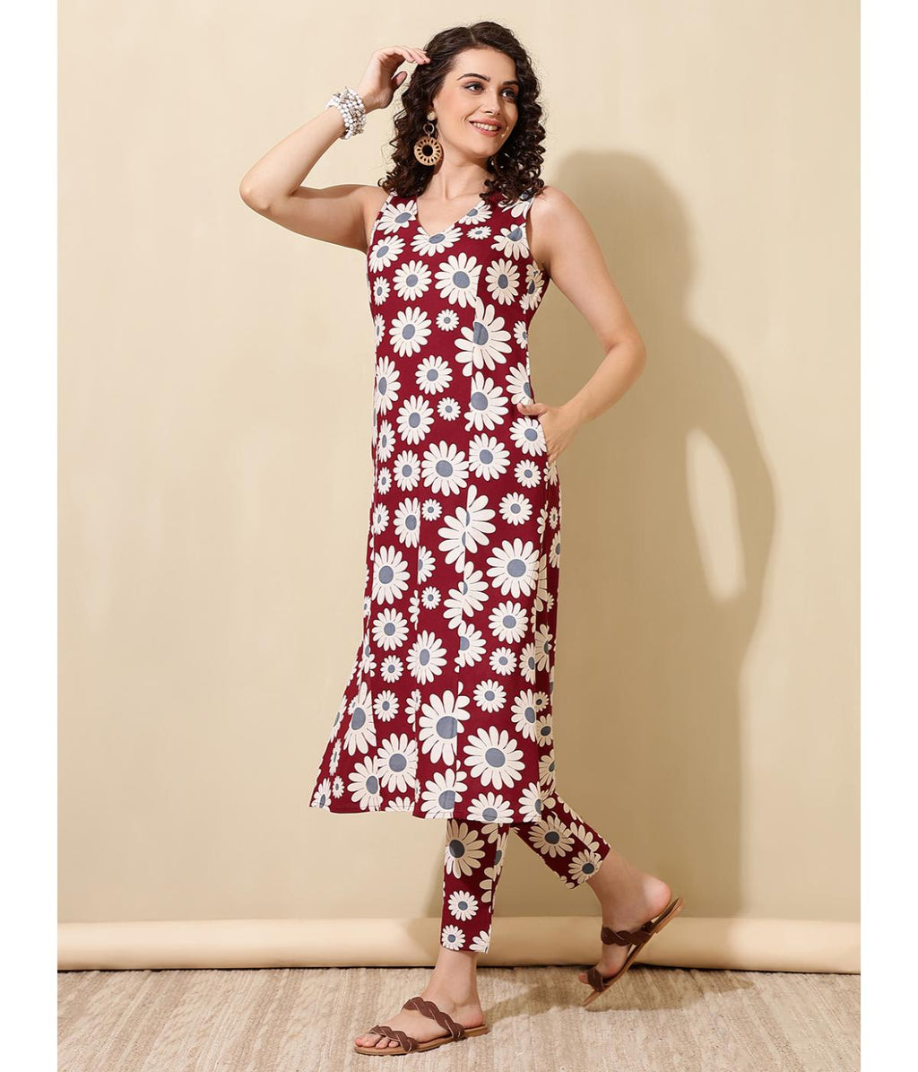 Maroon Floral kurta Pant Set