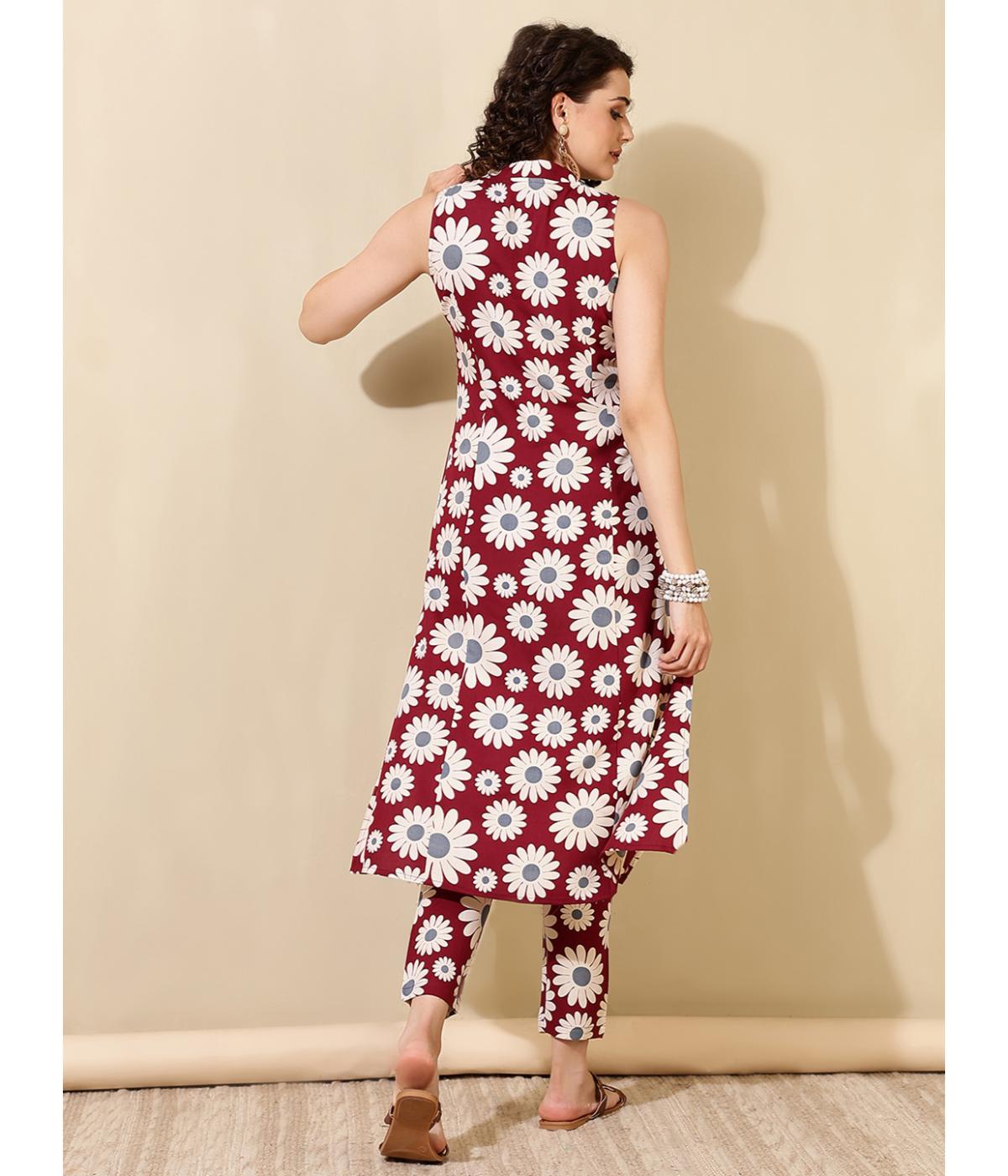 Maroon Floral kurta Pant Set