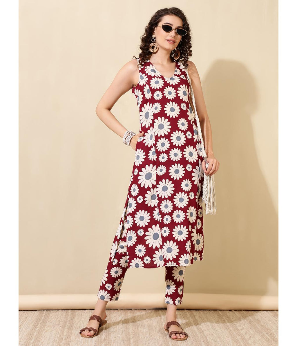 Maroon Floral kurta Pant Set