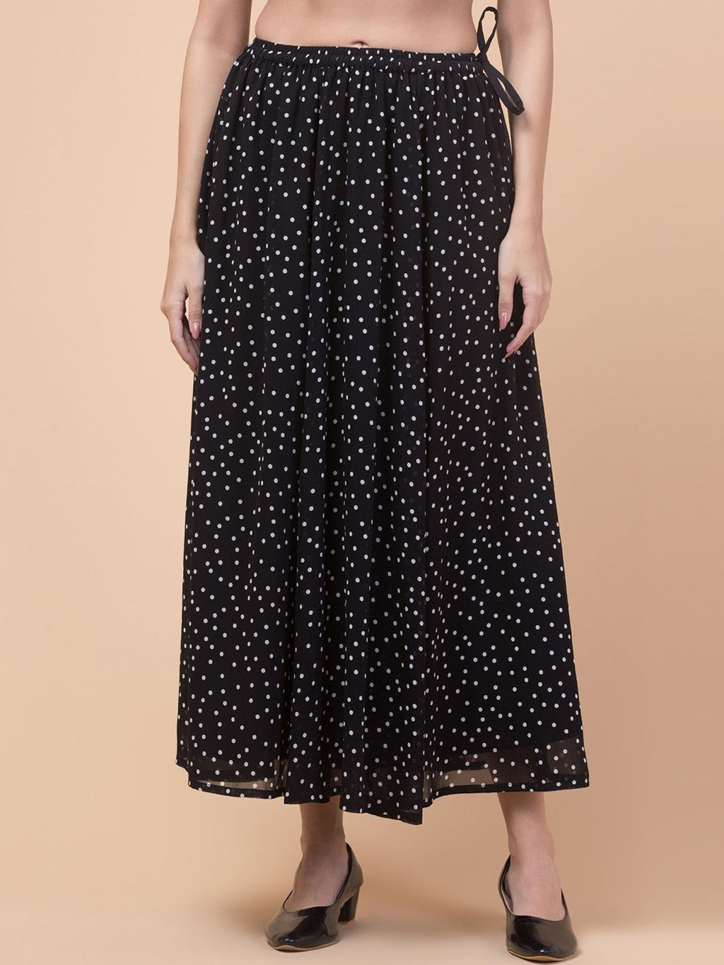Black Abstract print Flared Maxi Skirt