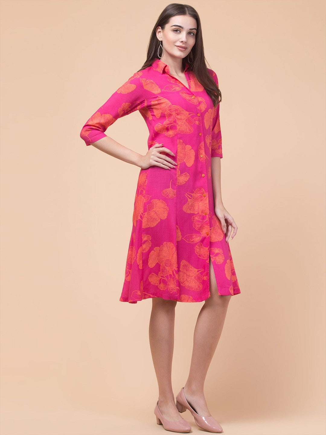 Blush Bloom Floral Shirt Midi Dress