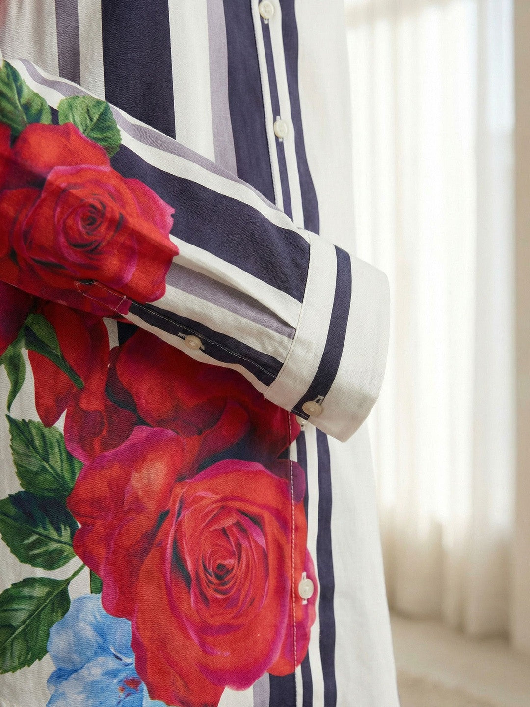 White Floral Elegance Stripe Shirt