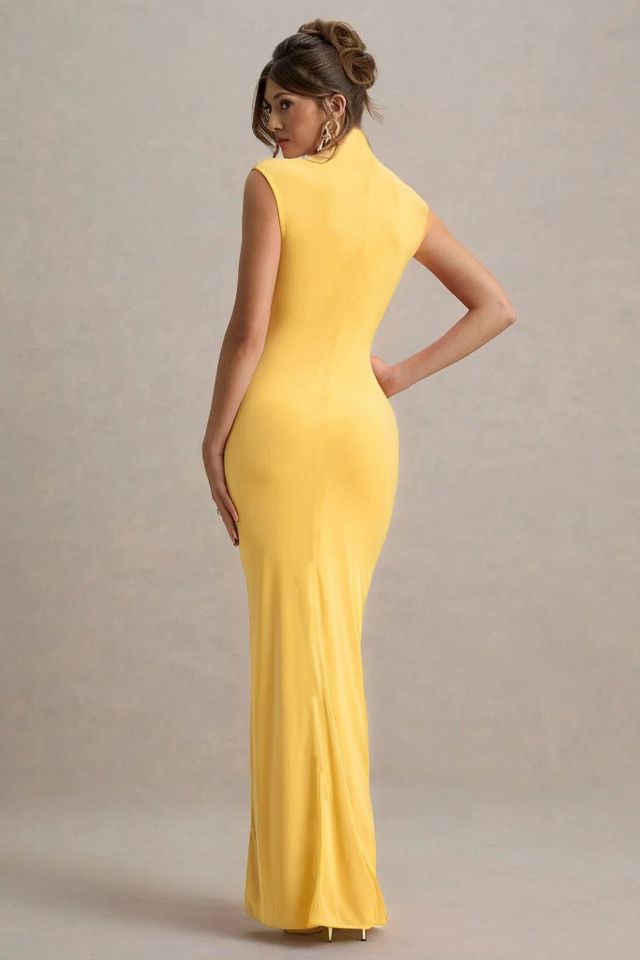 Yellow Charm High Neck Bodycon Dress